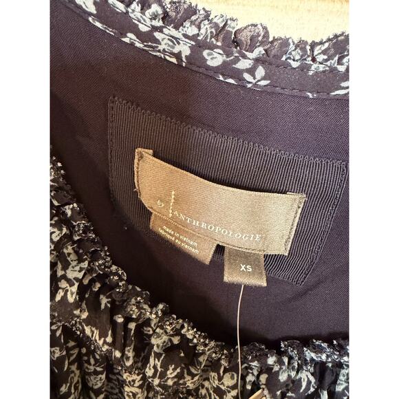 By Anthropologie NWT Size XS Dress Navy Blue Floral Print Ruffles MSRP $178 - Picture 5 of 6